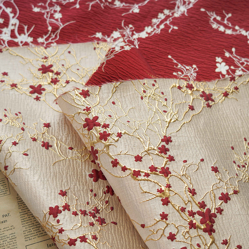 Home Textiles Luxury - Роскошная красная жаккардовая ткань с цветком
